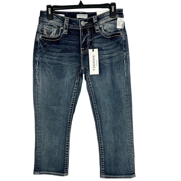 NWT VIGOSS HERITAGE FIT Women’s Blue Jean Capris Sz 2 Medium Wash Stretch Pocket - Picture 1 of 14